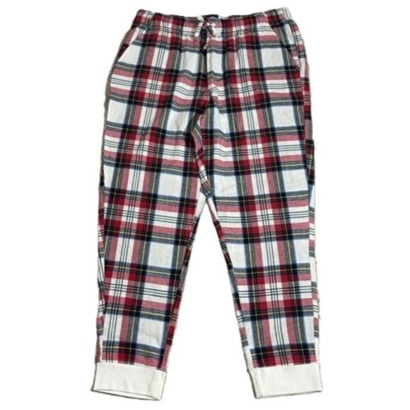 Old Navy Flannel Jogger PJ Pants White Tartan Plaid Match The Fam - Picture 1 of 8